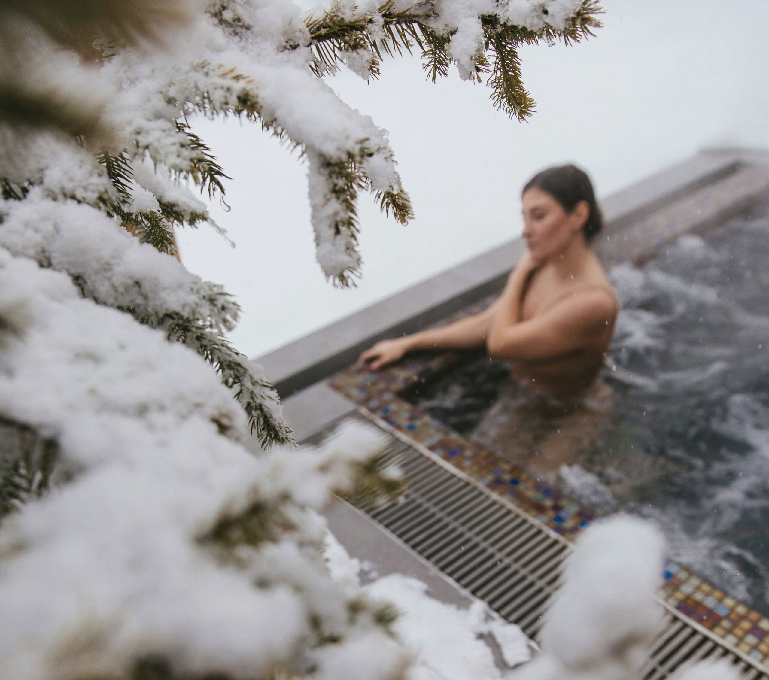 Relaxing by the hot tub